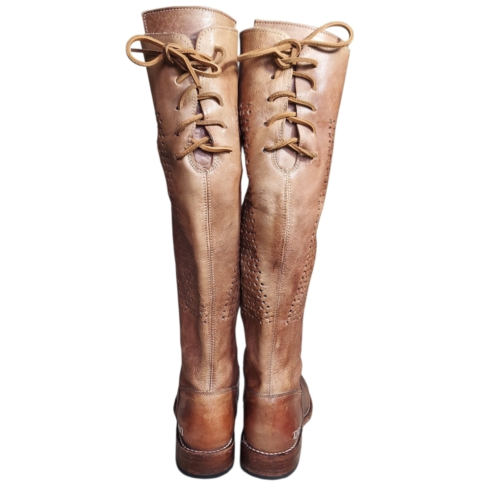 Bed Stu Cambridge Tan Brown Leather Cutout Knee-High Riding Boots - Picture 6 of 14